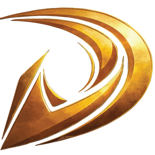 Die Doungim Bildmarke, ein goldenes D, auf transparentem Hintergrund