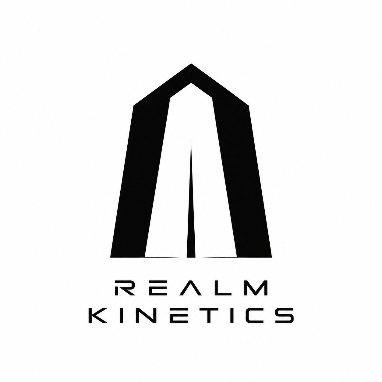 Das Realm Kinetics Logo in Schwarz auf Weiß, für den Druck