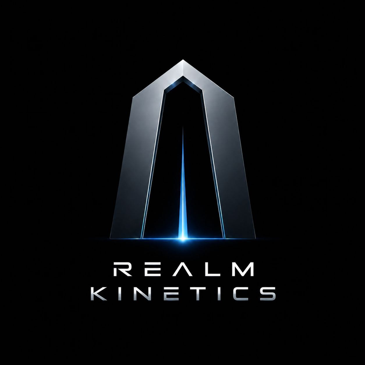 Das Realm Kinetics Logo auf schwarzem quadratischem Hintergrund